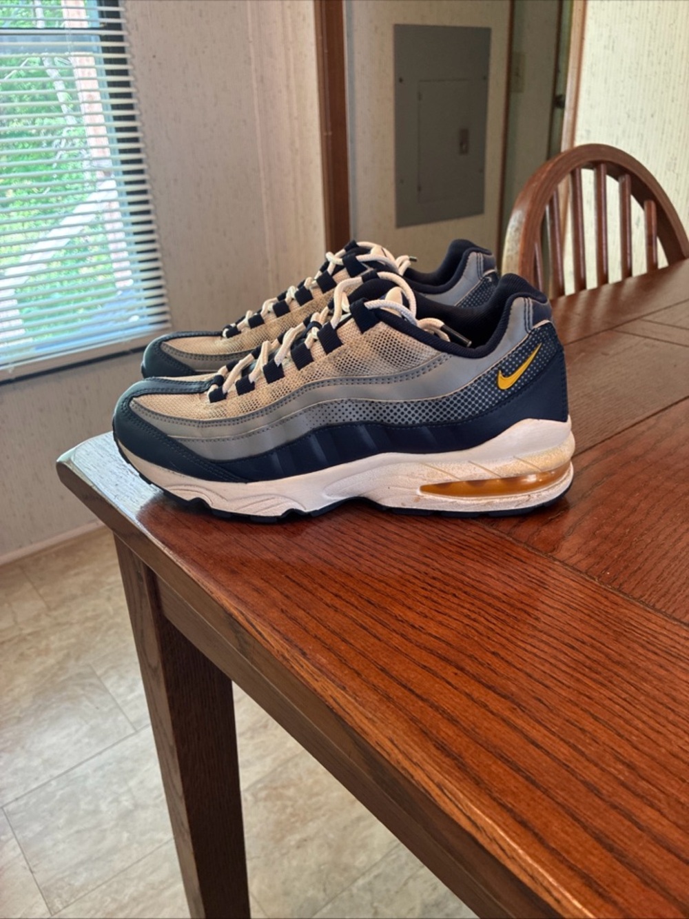 Nike Women’s Air Max 95 Sneakers in Navy, Gray, White with Yellow Accent